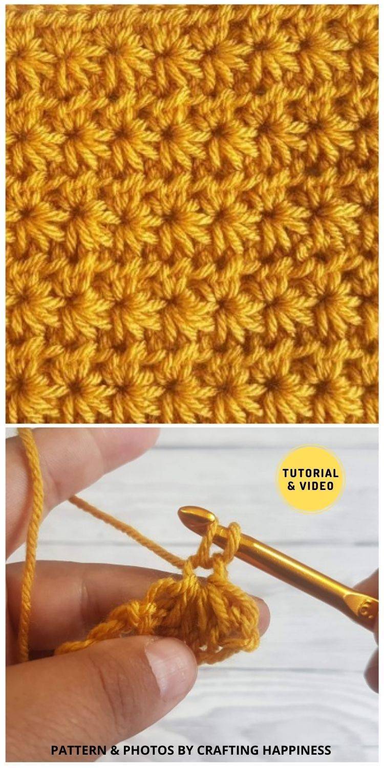 Golden Crochet Star Stitch Fabric
