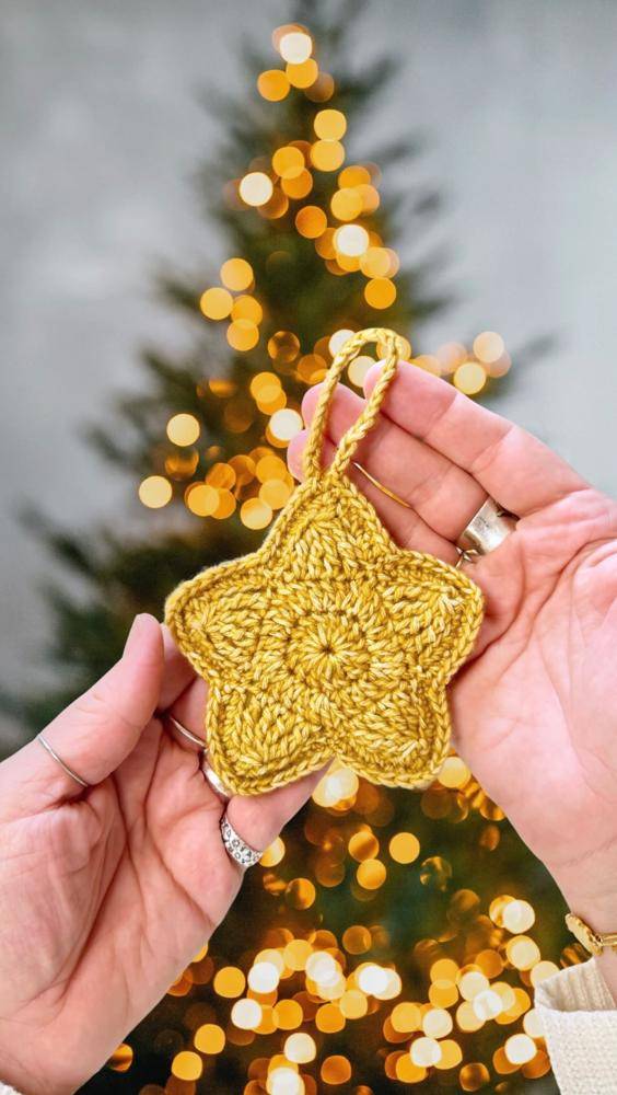 Golden Crocheted Star Ornament