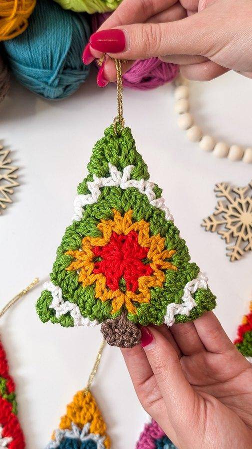 Granny Square Crochet Christmas Tree Ornaments