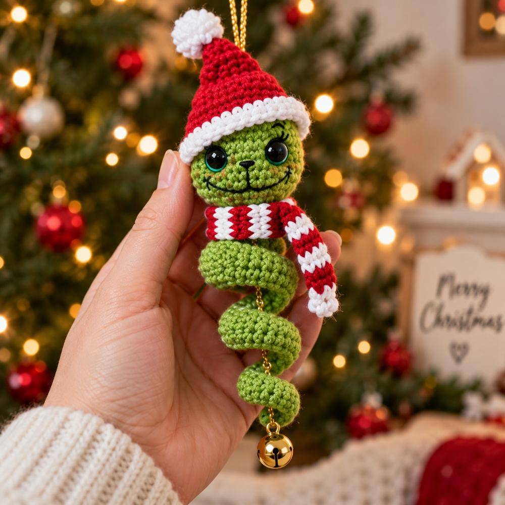 Grinch-Inspired Spiral Crochet Ornament