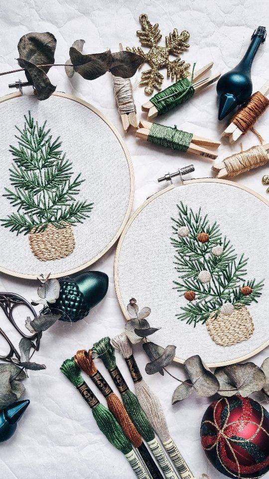 Hand-Embroidered Christmas Tree Hoop Art