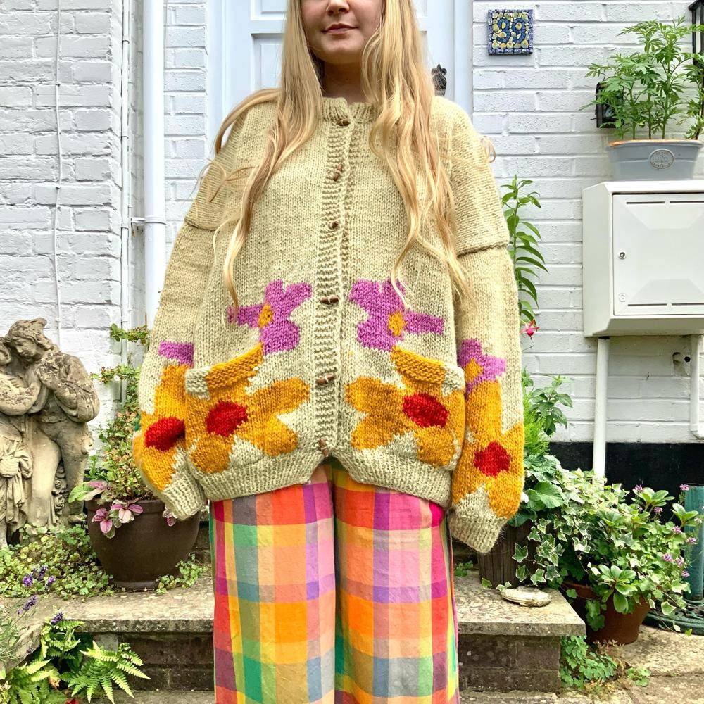 Hand-Knitted Floral Motif Cardigan Project