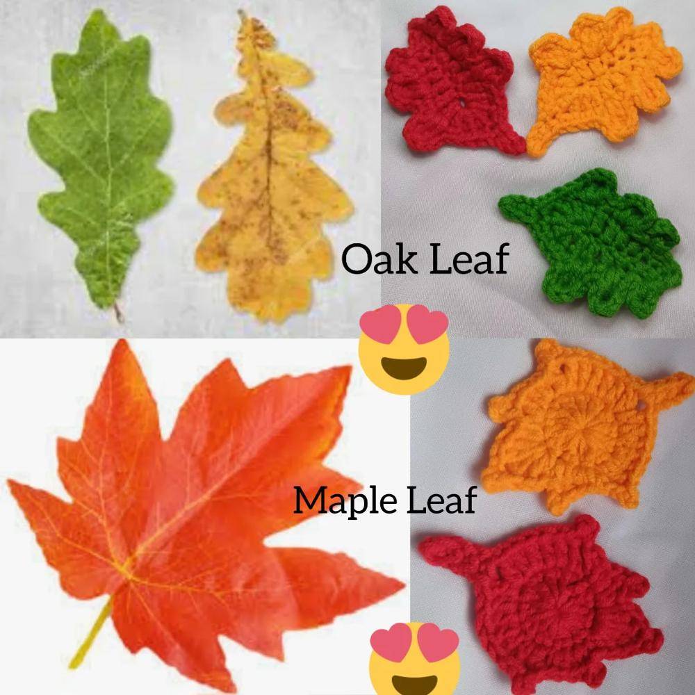 Handmade Crochet Maple and Oak Leaves for Autumn Decor