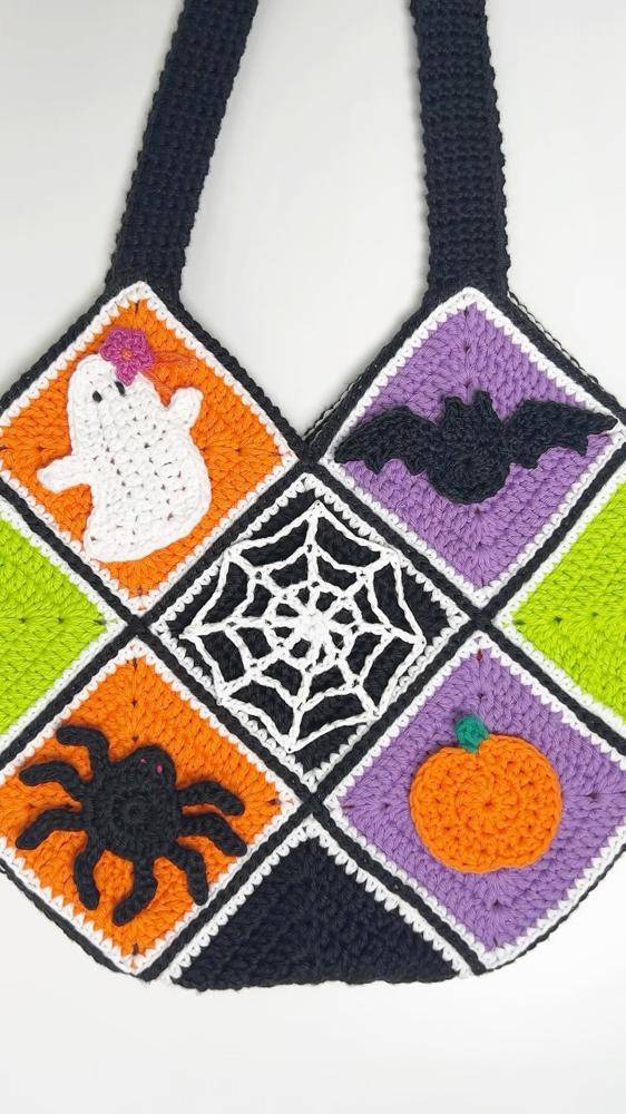 Haunted Halloween Crochet Granny Square Bag