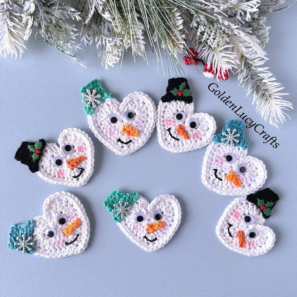 Heart-Shaped Crochet Snowman Appliques