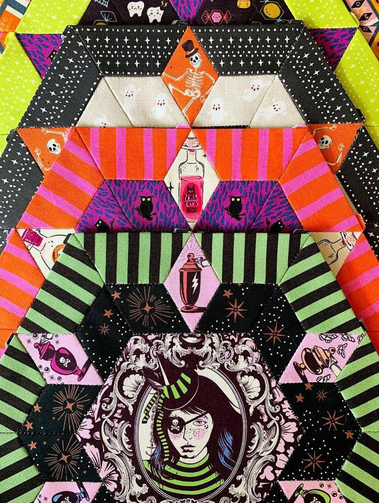 Hexagonal Patchwork Quilted Wall Hanging with Halloween Prints