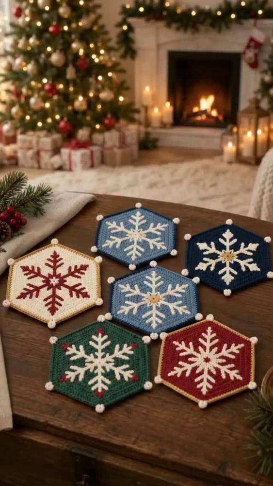 Hexagonal Snowflake Crochet Coasters