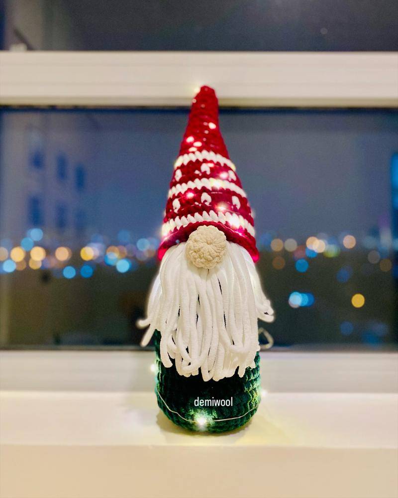 Illuminated Crochet Christmas Gnome Decor