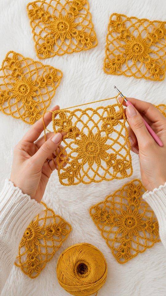 Intricate Floral Lace Granny Square Crochet