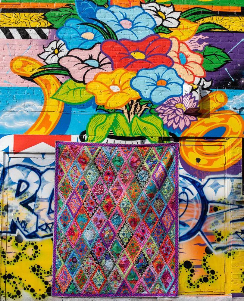 Kaffe Fassett Inspired Diamond Patchwork Quilt