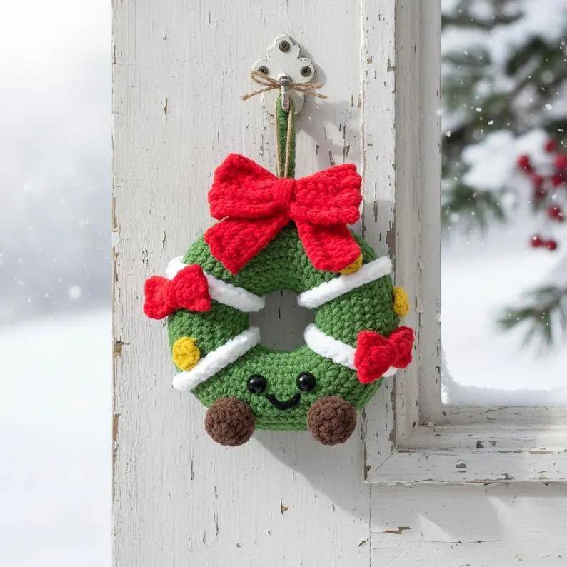 Kawaii Crochet Wreath Ornament