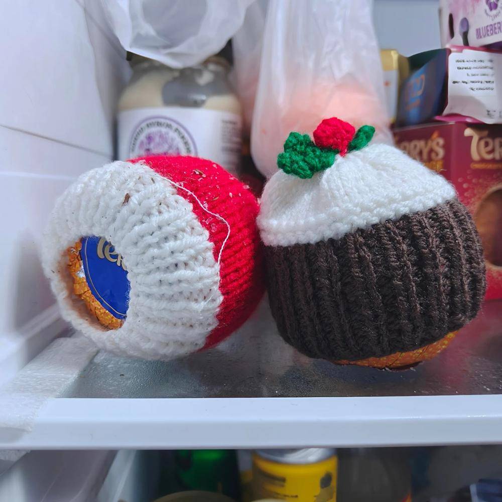Knitted Christmas Pudding and Orange Covers