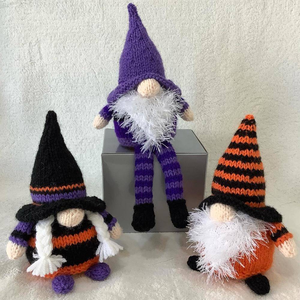 Knitted Halloween Gnomes with Striped Hats