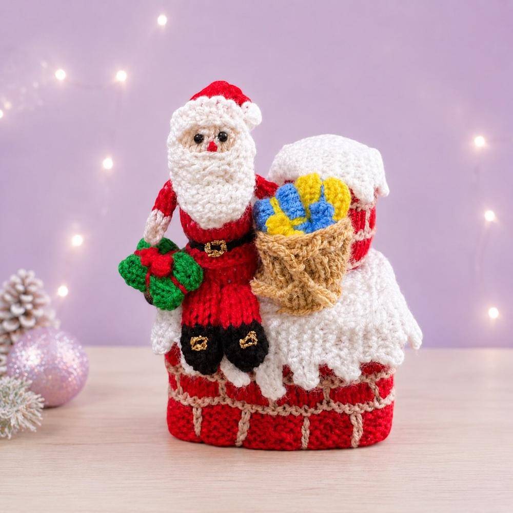 Knitted Santa and Chimney Christmas Decoration