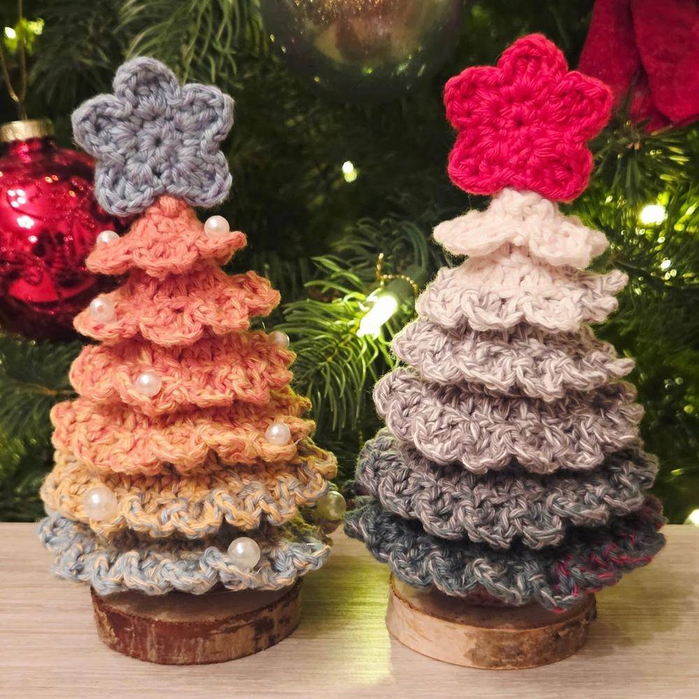 Layered Crochet Christmas Trees with Star Toppers