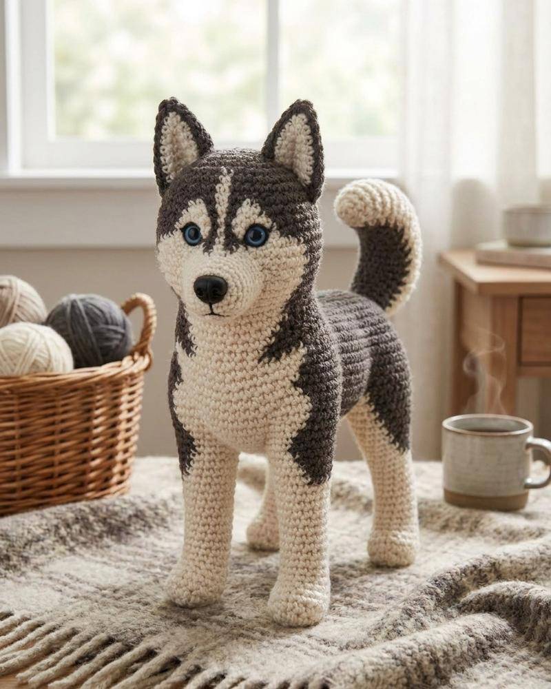 Lifelike Crochet Husky Amigurumi