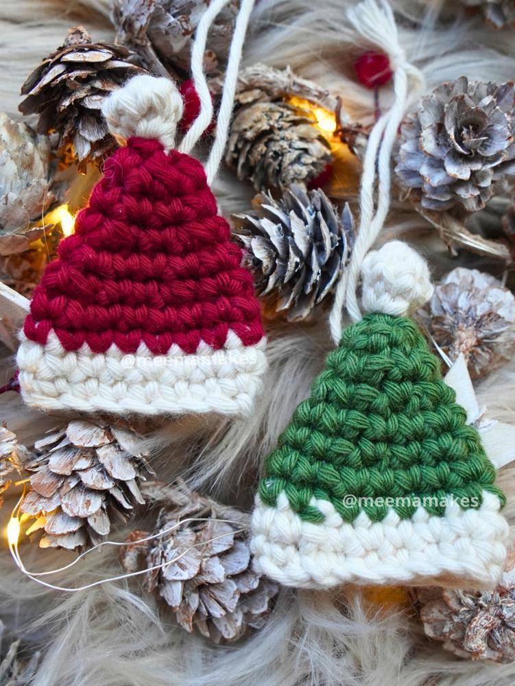 Mini Crochet Christmas Hat Ornaments