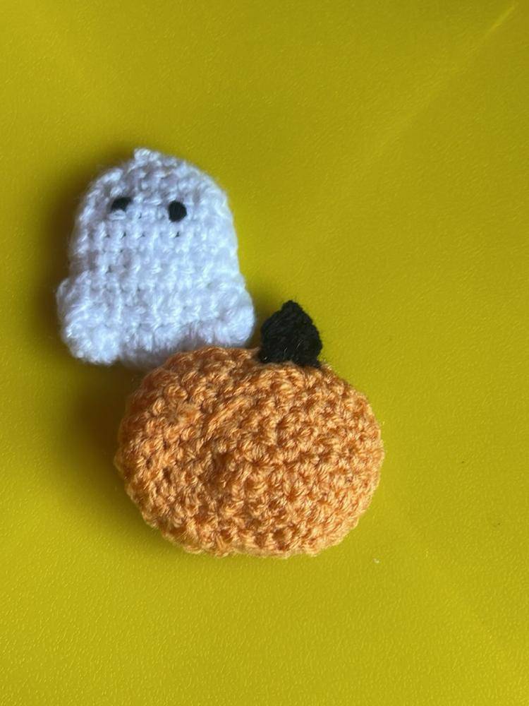 Mini Crochet Ghost and Pumpkin Pair