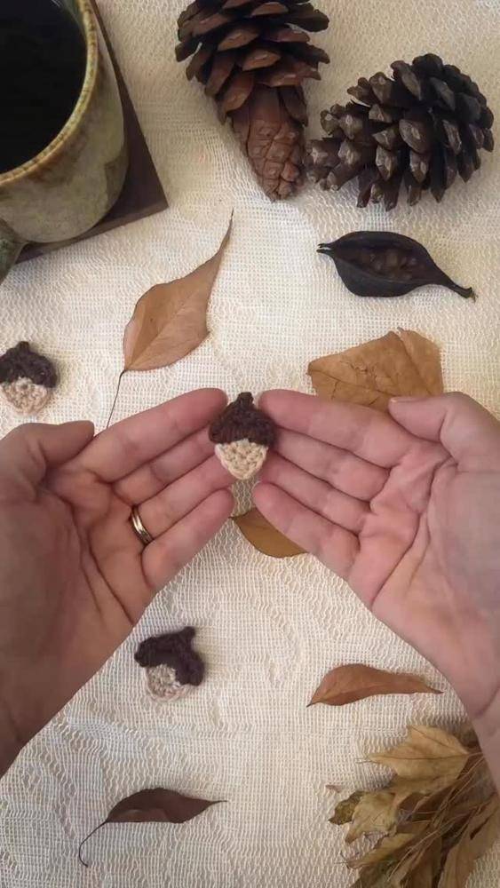 Miniature Crochet Acorn Applique