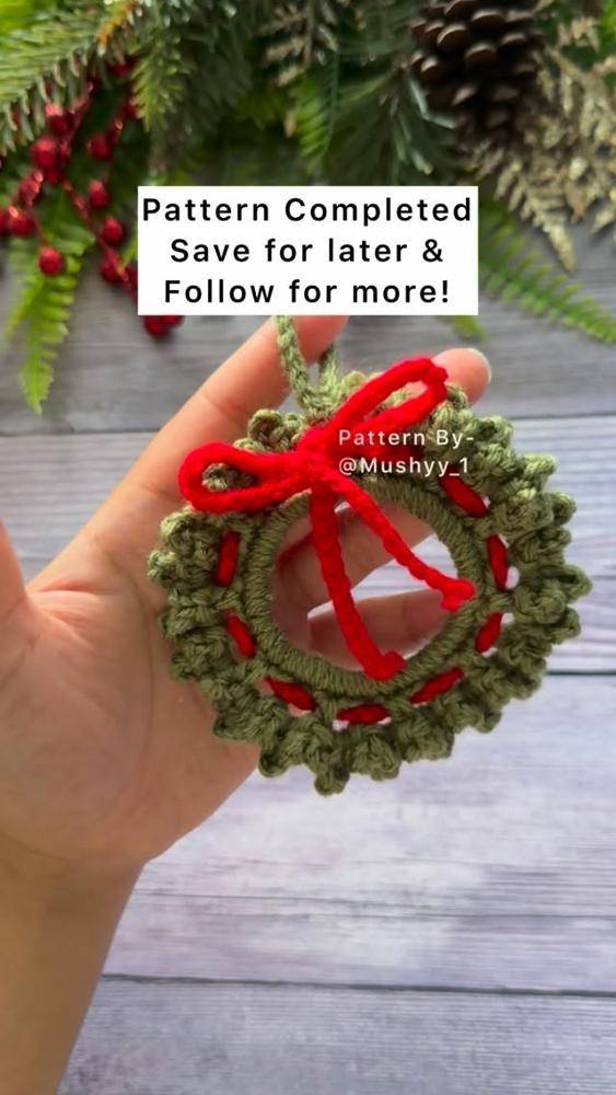 Miniature Crochet Christmas Wreath Ornament