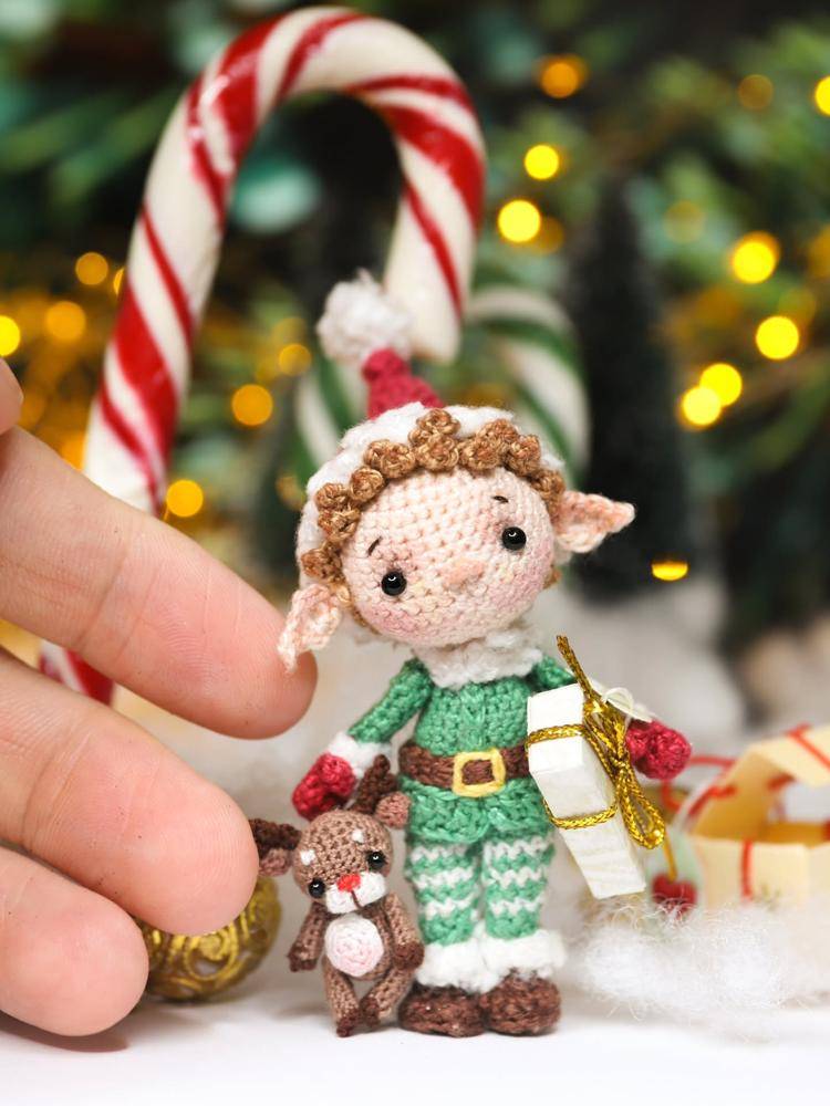 Miniature Crochet Elf and Reindeer Duo