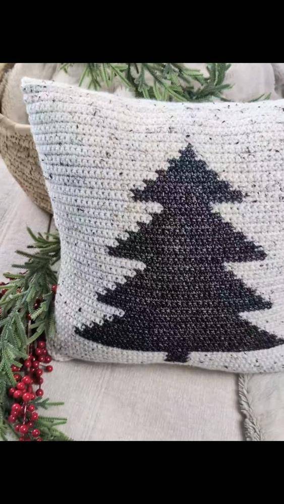 Monochromatic Crochet Christmas Tree Pillow