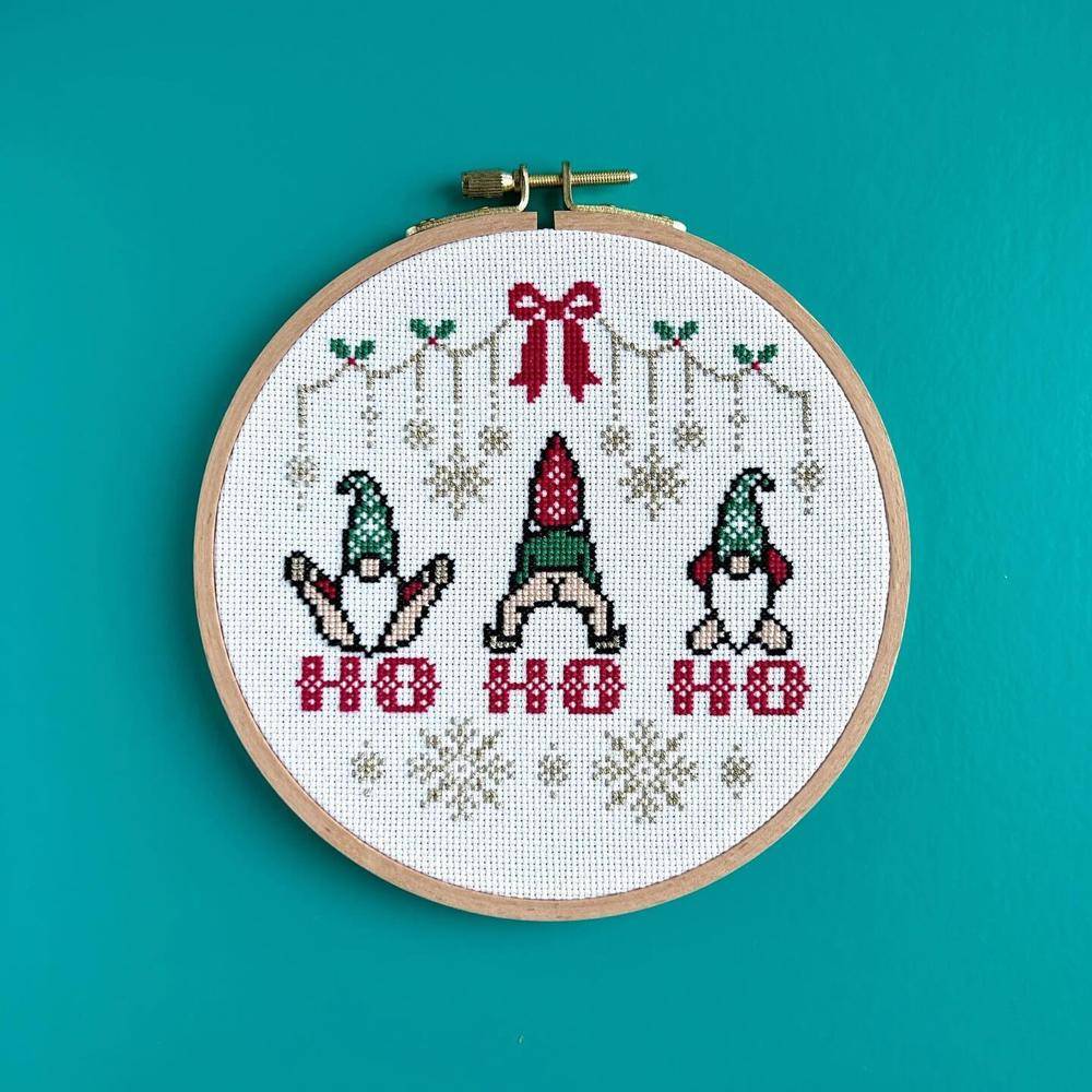Naughty Gnome Christmas Cross Stitch Hoop Art