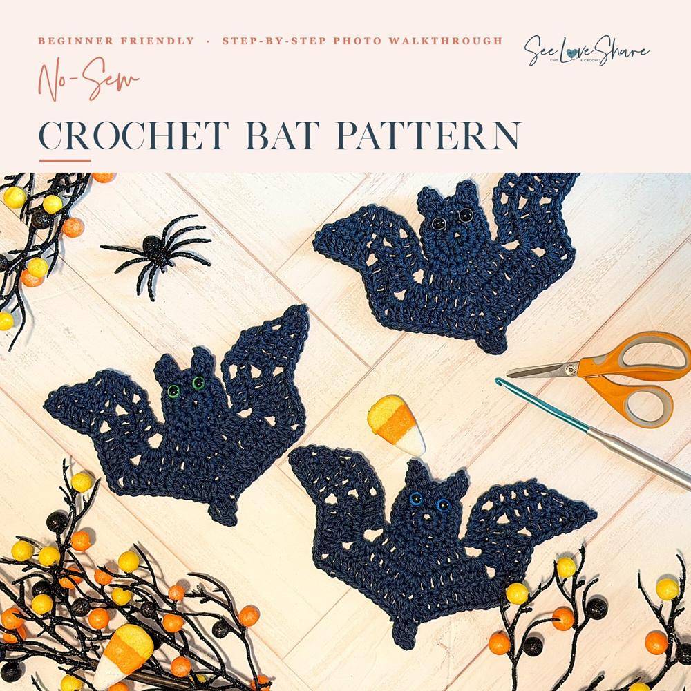 No-Sew Crochet Bat Appliques for Halloween