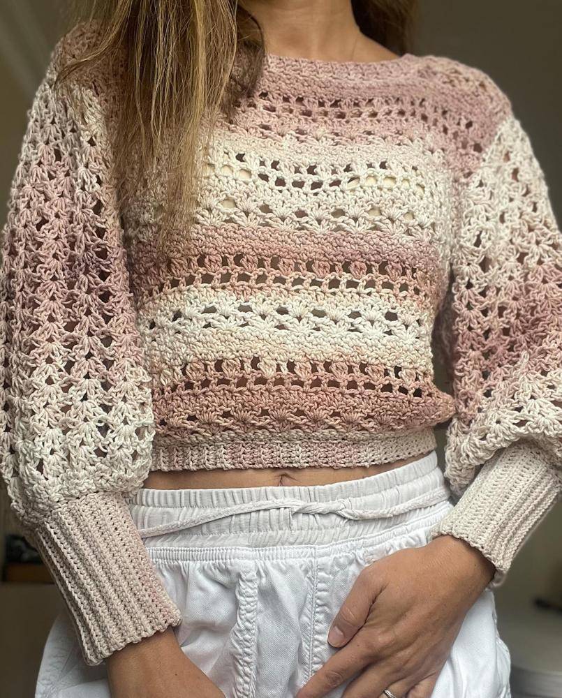 Ombre Striped Lace Crochet Sweater