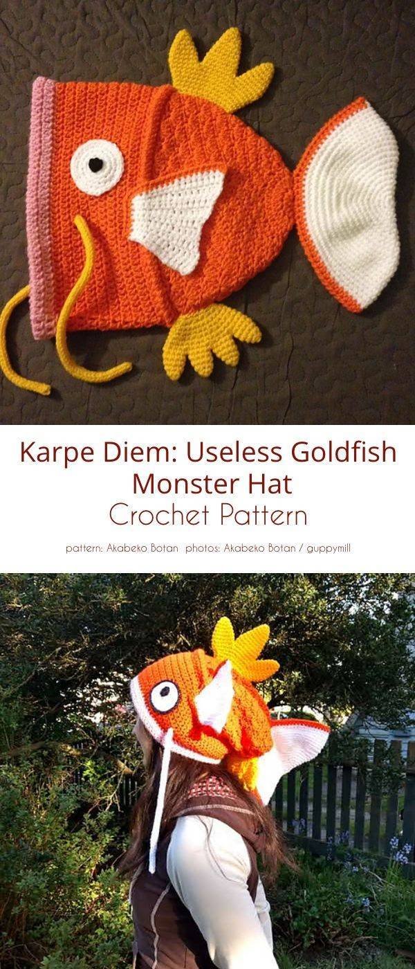 Orange Fish Monster Crochet Hat Project