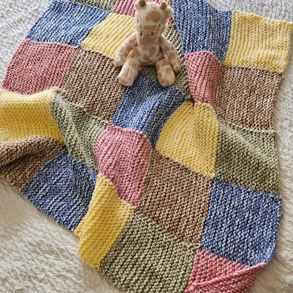 Patchwork Garter Stitch Knitted Baby Blanket