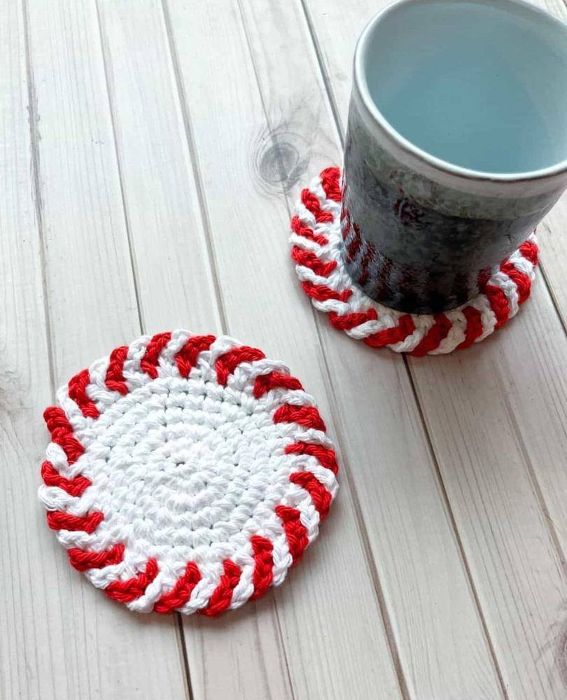 Peppermint Twist Crochet Coasters