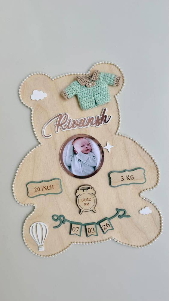 Personalized Crochet Baby Jacket Birth Announcement Frame