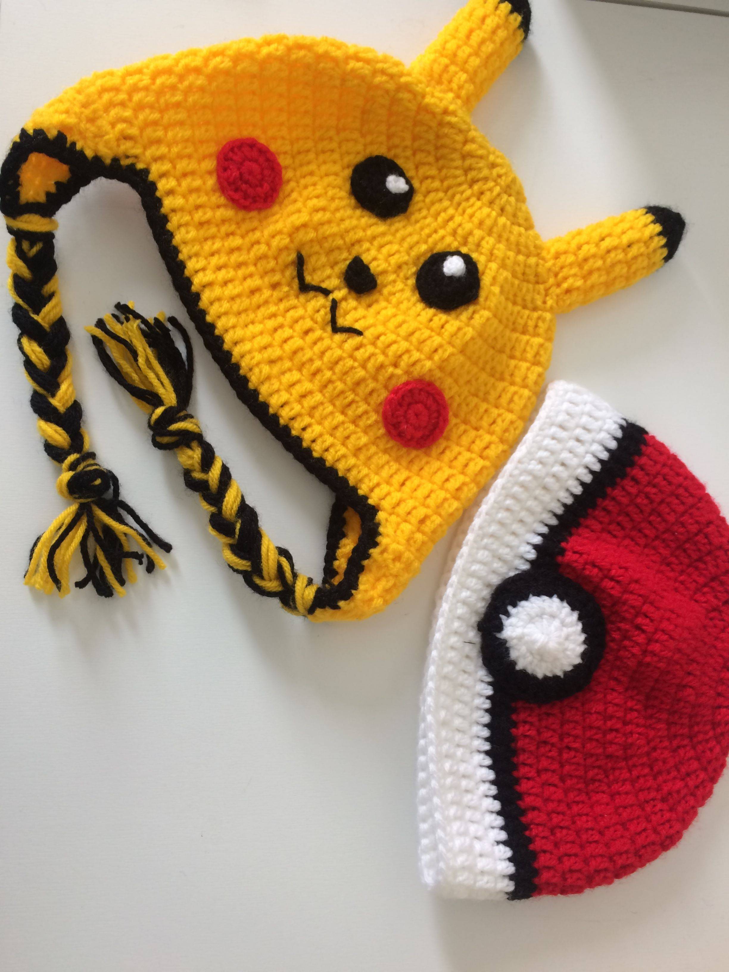 Pikachu and Pokeball Inspired Crochet Hats