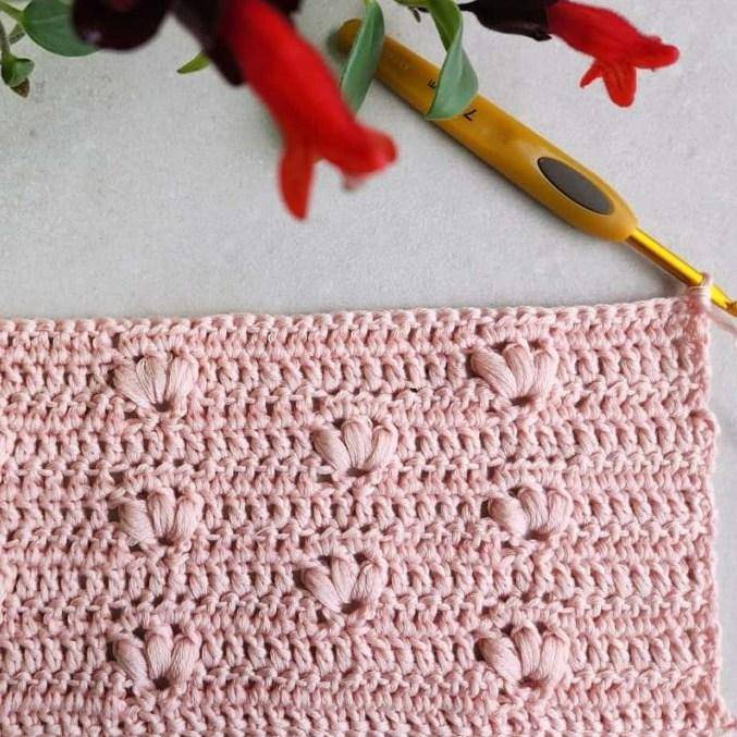 Pink Crochet Fabric with Raised Leaf Stitch
