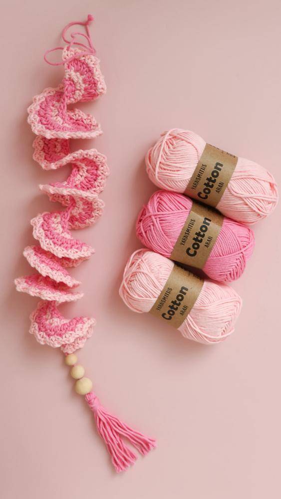 Pink Crochet Spiral Garland with Beads
