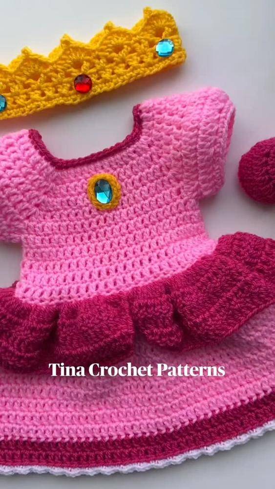 Pink Princess Crochet Dress and Crown Set