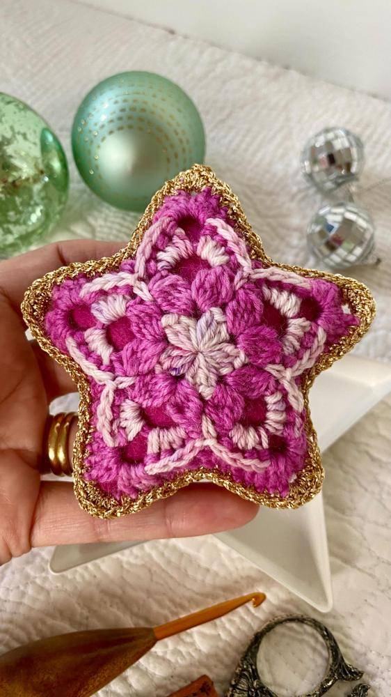 Pink and Gold Crochet Star Decoration