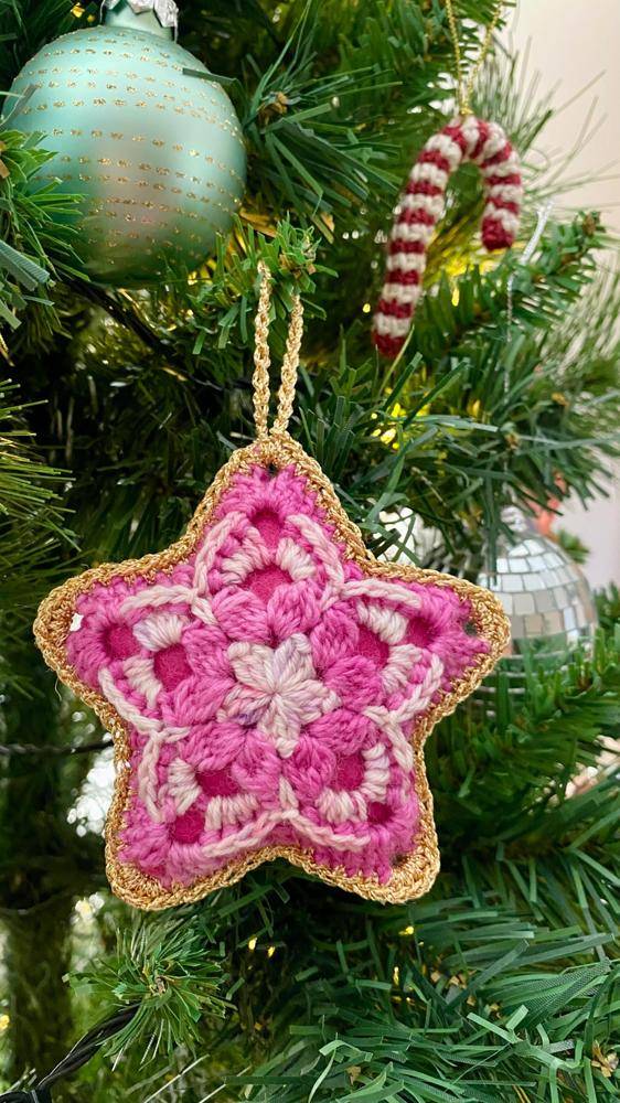 Pink and Gold Crochet Star Ornament