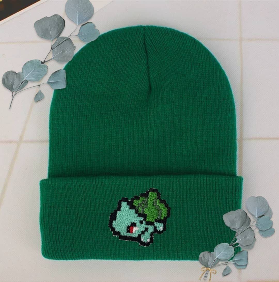 Pixel Art Bulbasaur Crochet Beanie