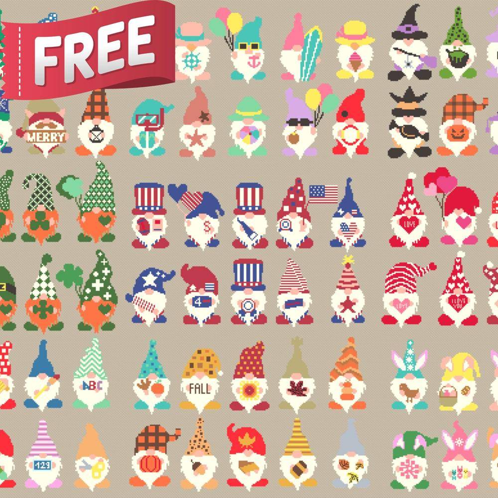 Pixelated Gnome Cross Stitch Pattern Collection