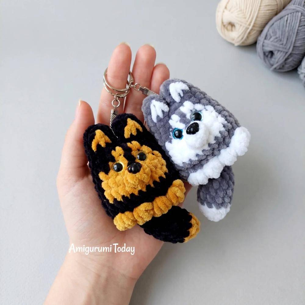 Plush Crochet Husky and Dog Keychains