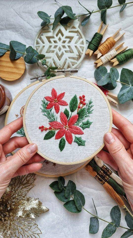 Poinsettia Embroidery Hoop Decor