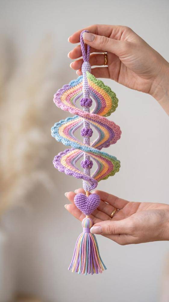 Rainbow Spiral Crochet Wind Spinner Decor