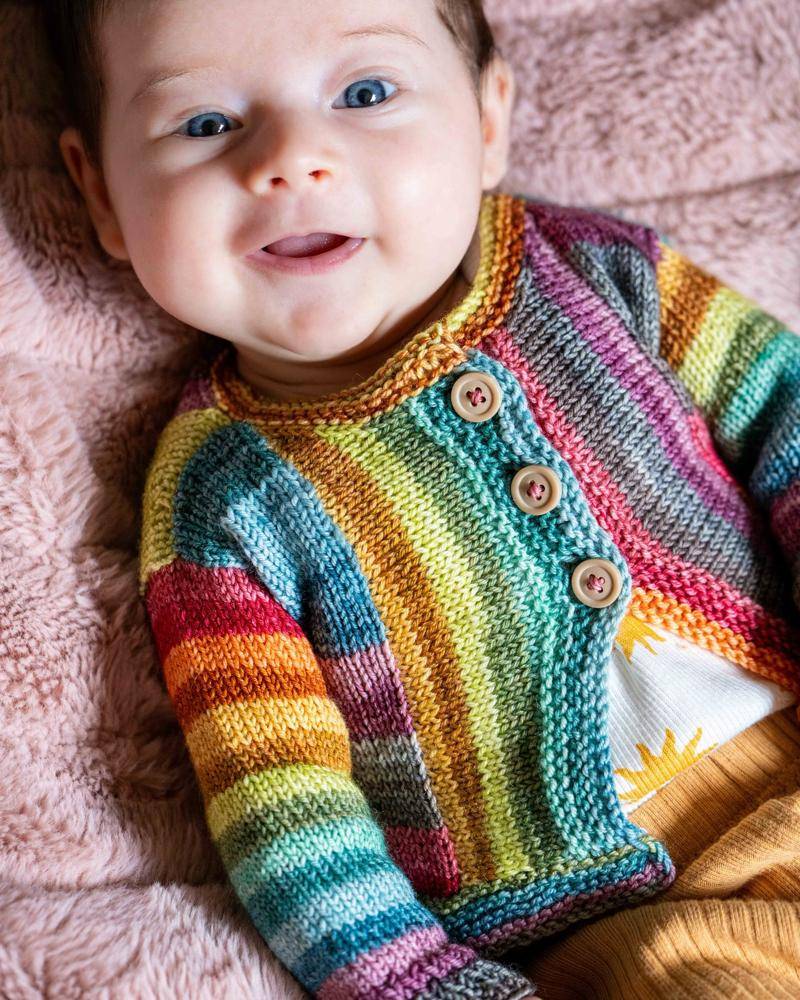 Rainbow Striped Baby Cardigan Knitting Pattern