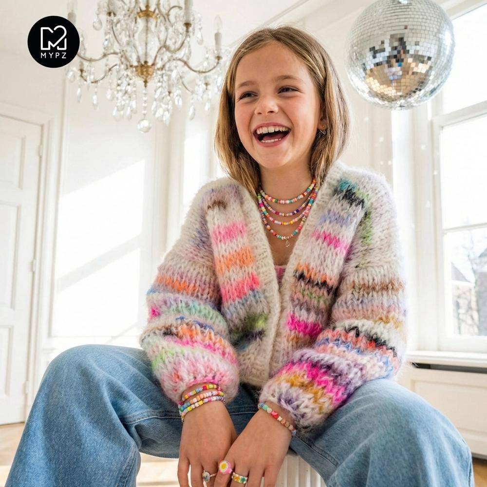 Rainbow Striped Chunky Knit Cardigan for Kids