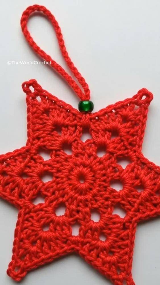 Red Crochet Star Christmas Ornament