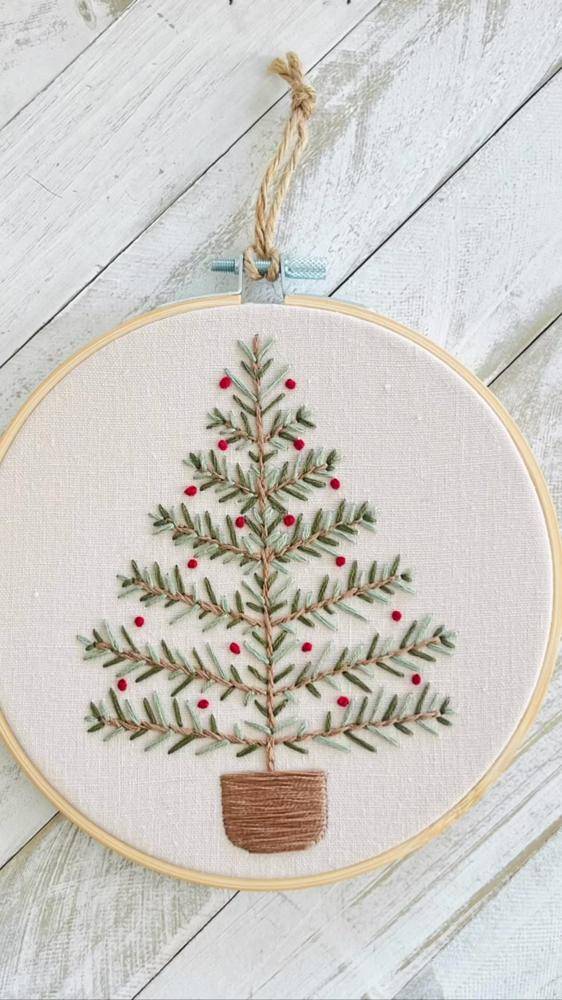 26 Christmas Embroidery Patterns Rustic Embroidered Potted Christmas Tree