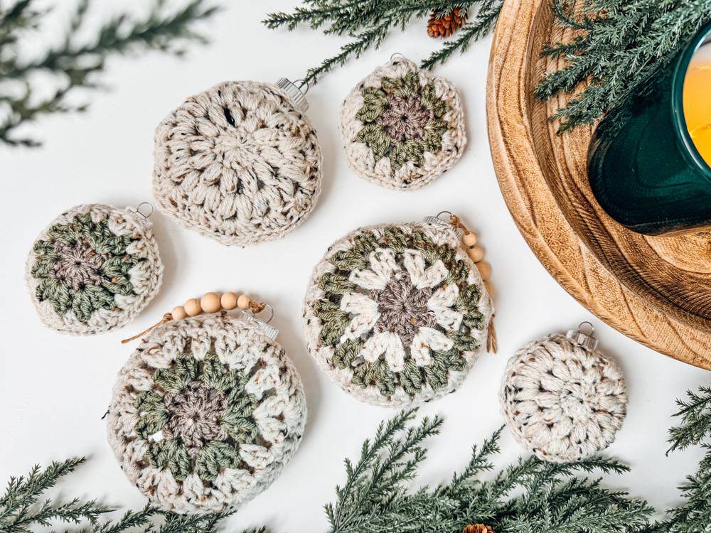 Rustic Granny Square Crochet Ornaments