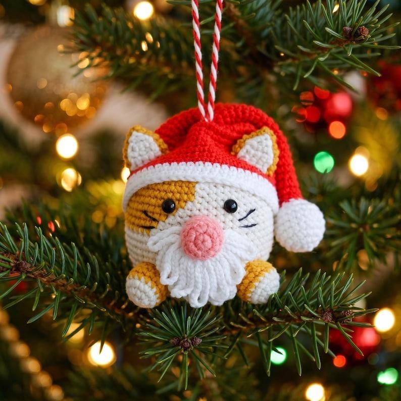 Santa Cat Crochet Ornament